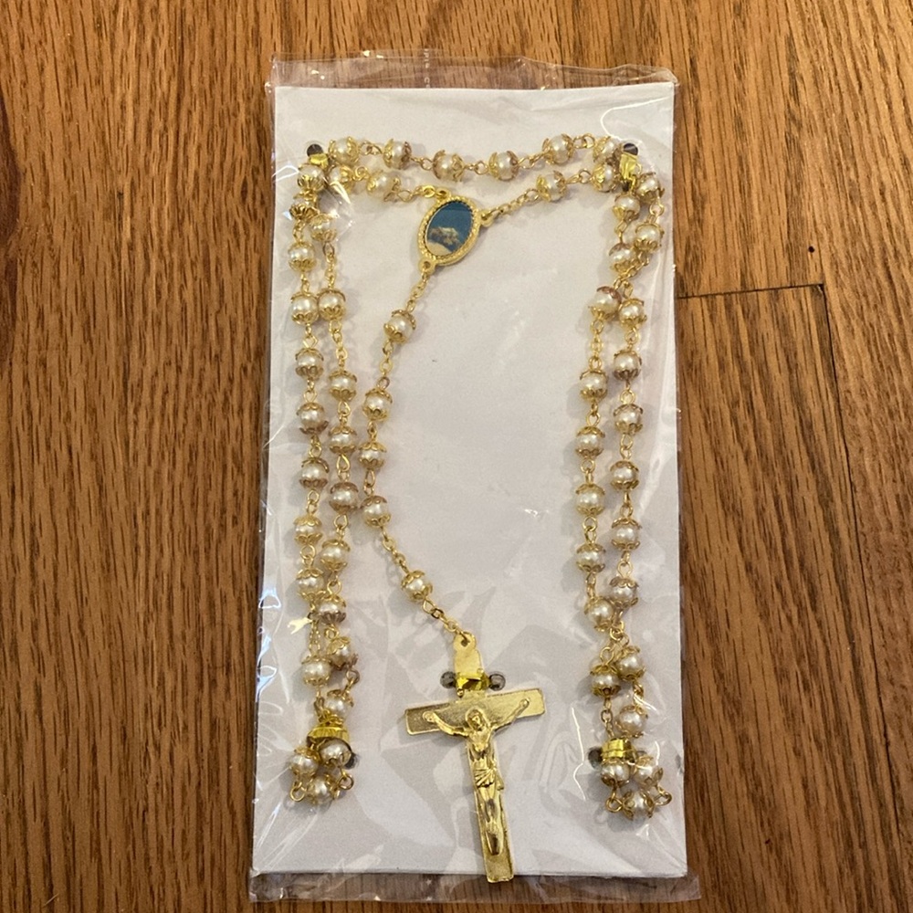 NEW large faux Pearl Rosary